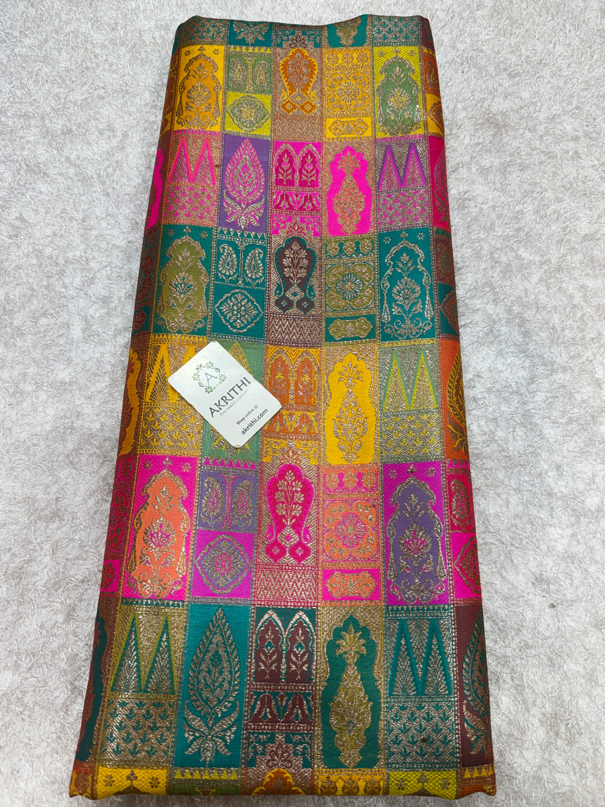 Multicoloured Pure Banarasi brocade fabric