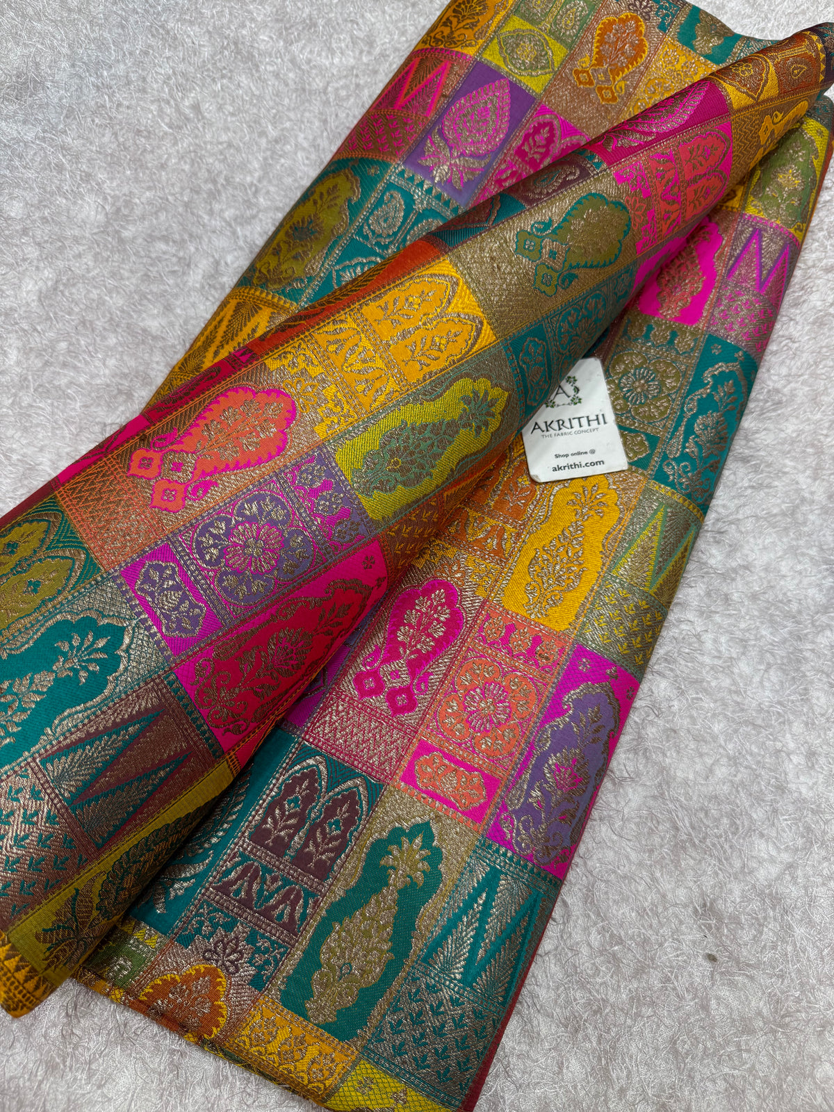 Multicoloured Pure Banarasi brocade fabric