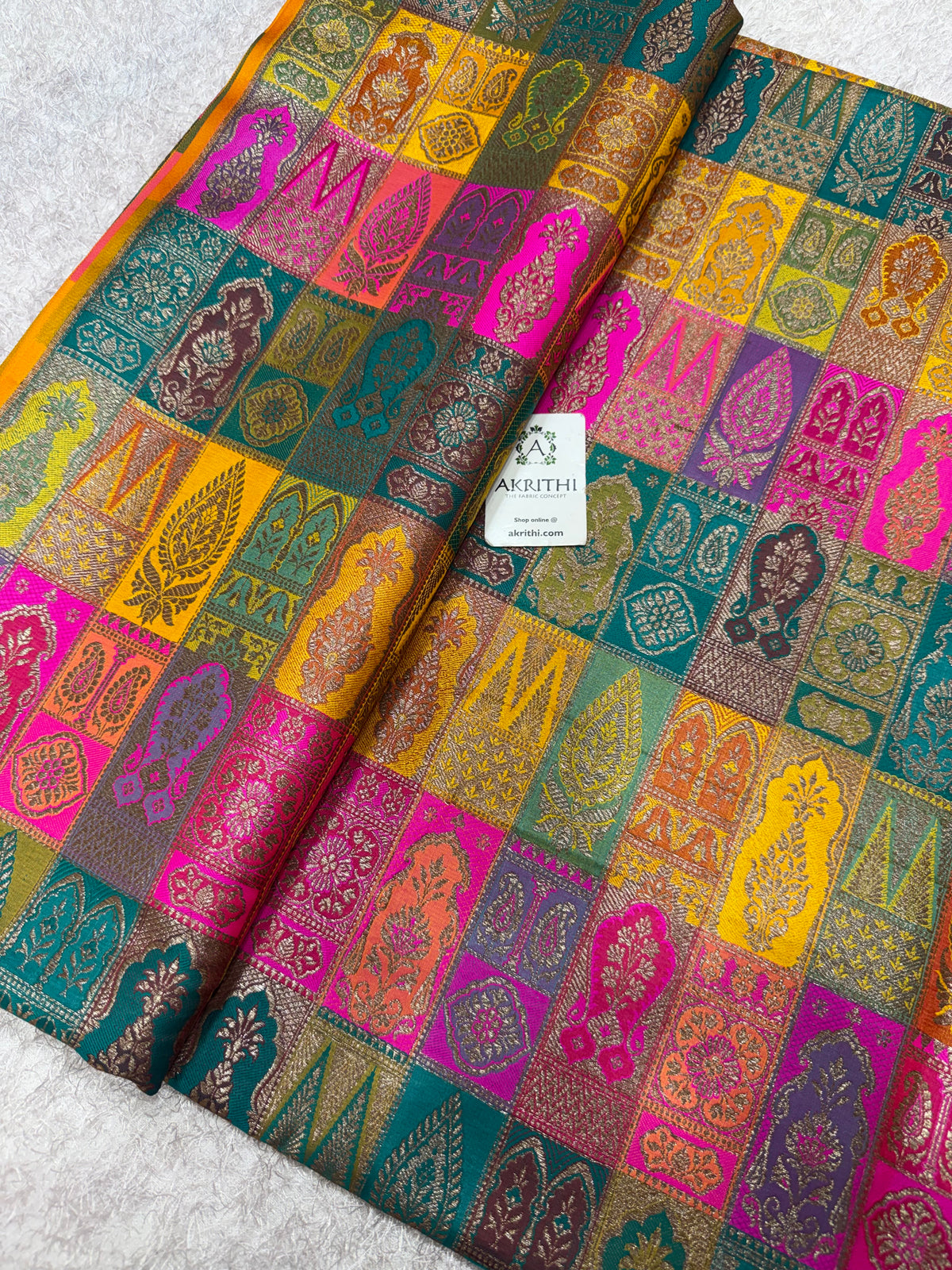 Multicoloured Pure Banarasi brocade fabric