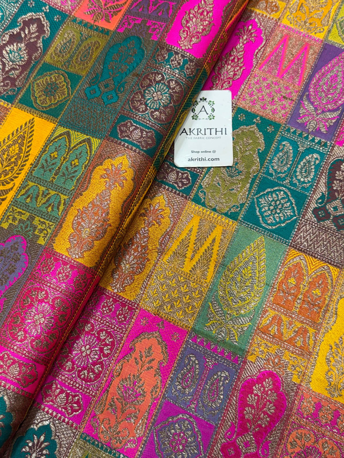 Multicoloured Pure Banarasi brocade fabric