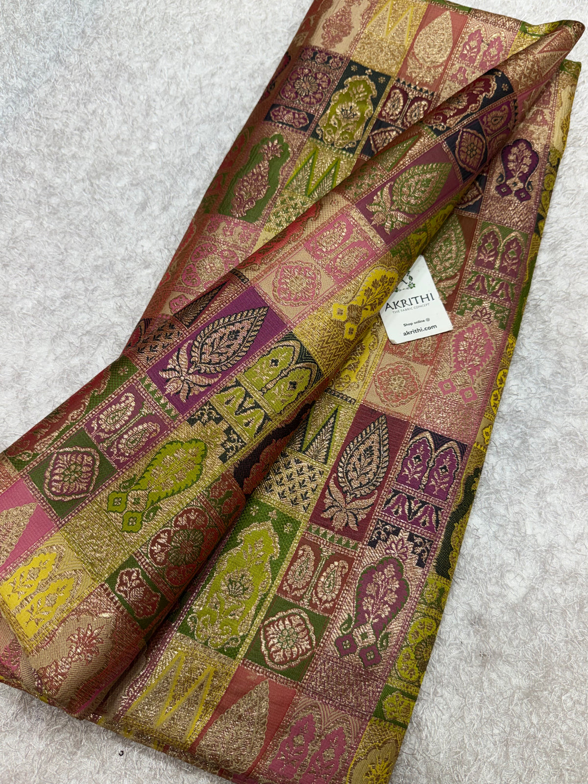 Multicoloured Pure Banarasi brocade fabric