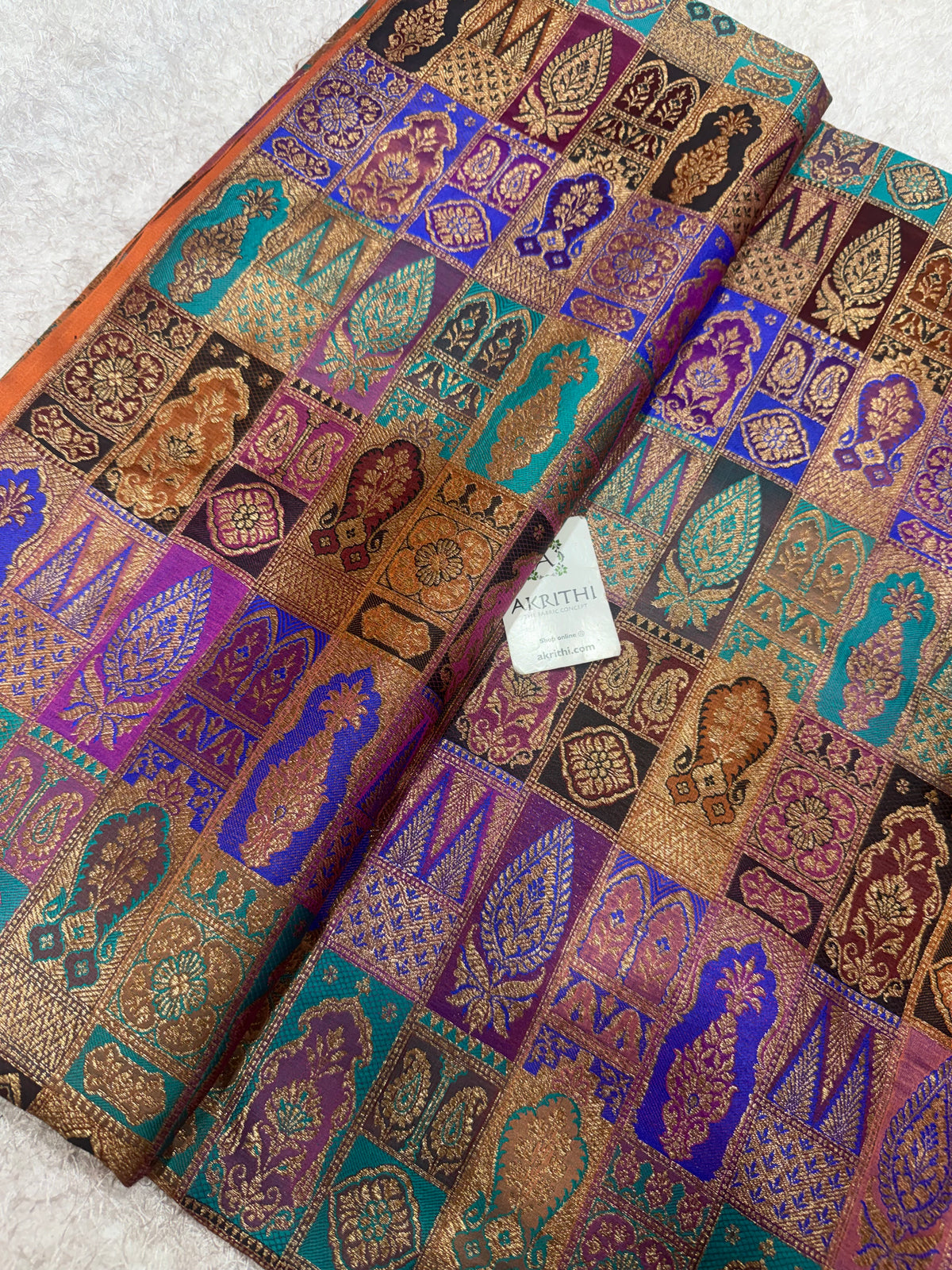 Multicoloured Pure Banarasi brocade fabric