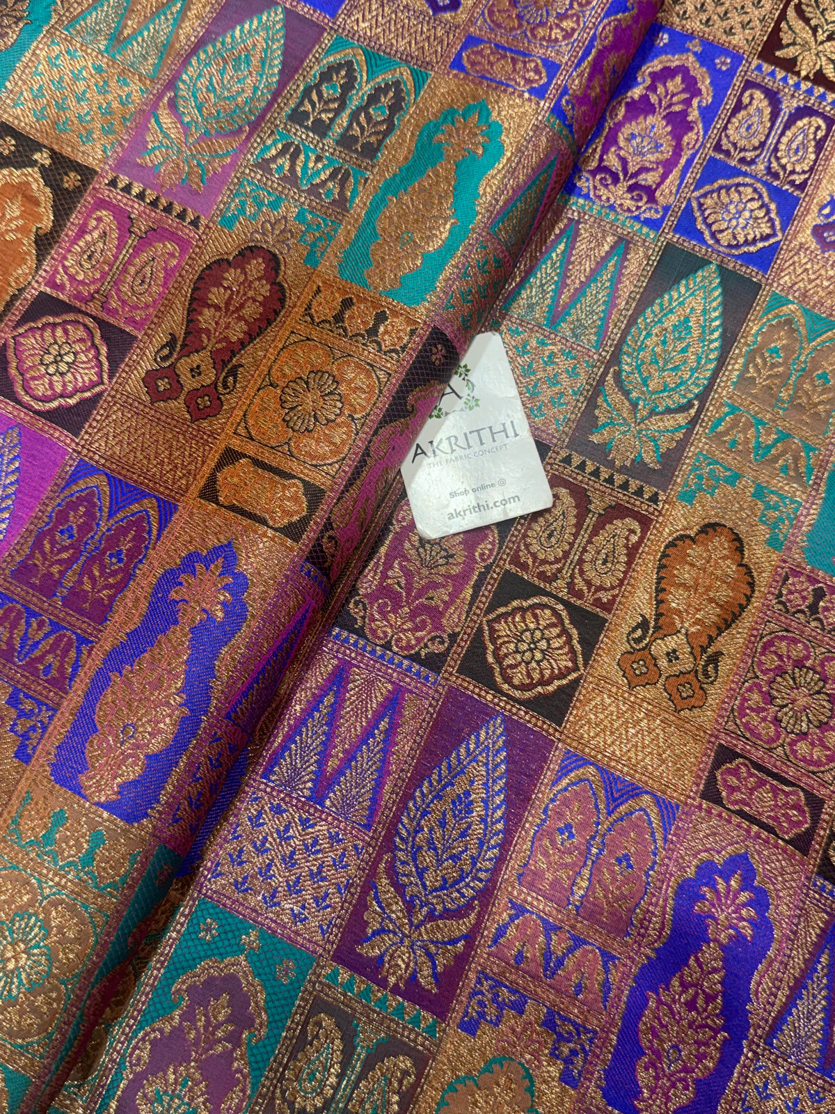 Multicoloured Pure Banarasi brocade fabric