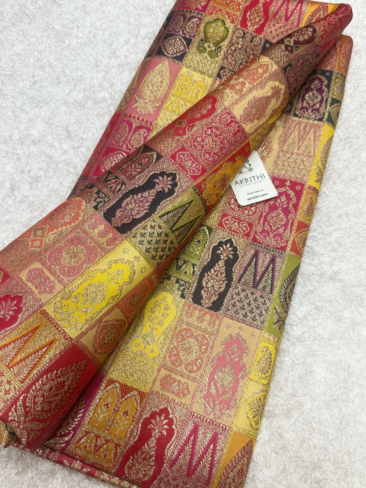 Multicoloured Pure Banarasi brocade fabric