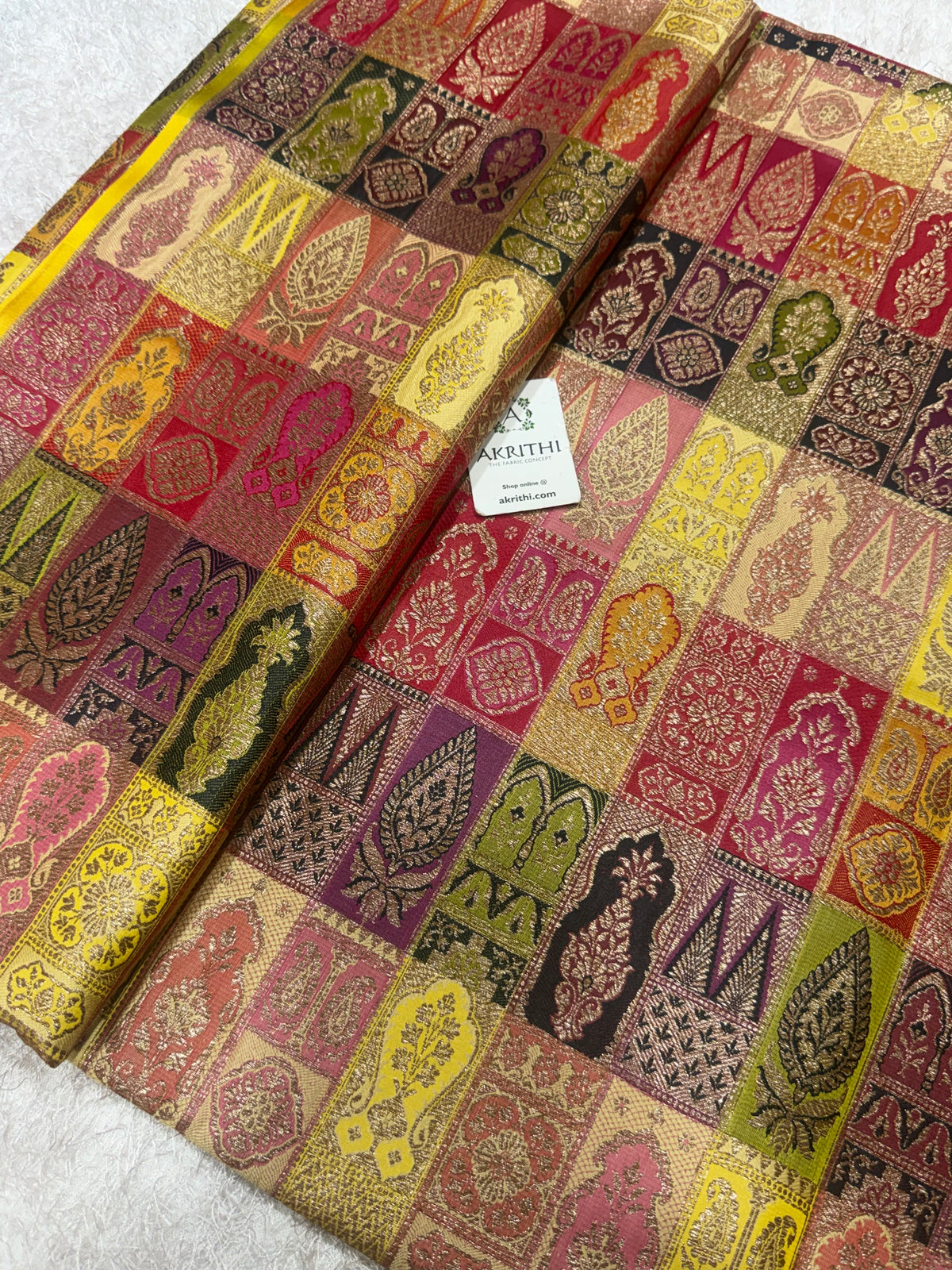 Multicoloured Pure Banarasi brocade fabric