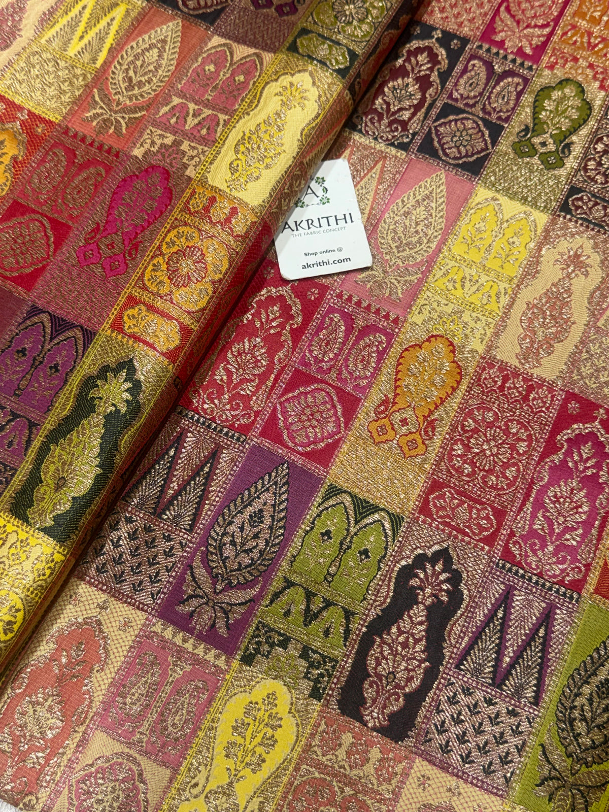 Multicoloured Pure Banarasi brocade fabric