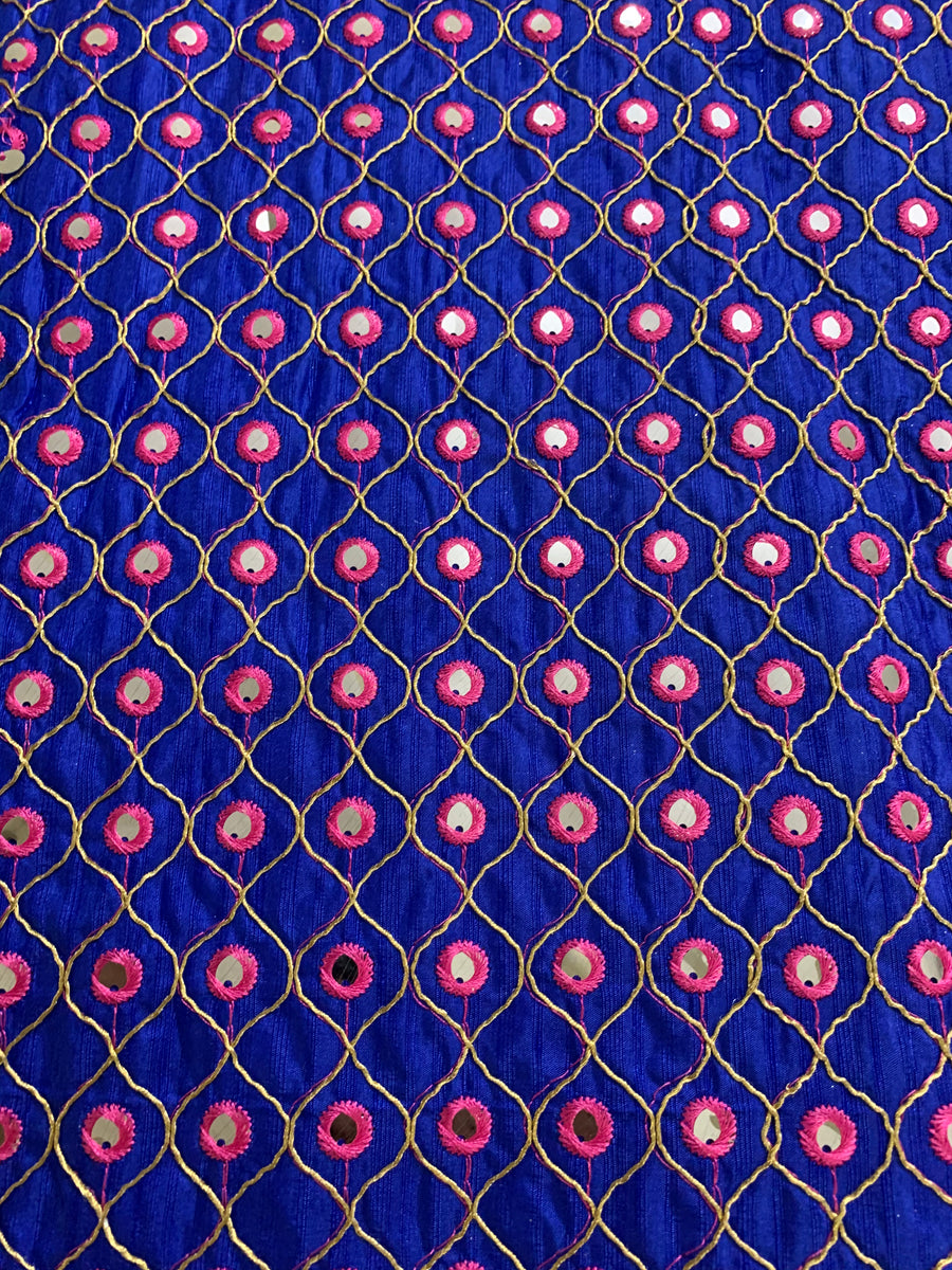 Embroidery on raw silk fabric 80 cms cut