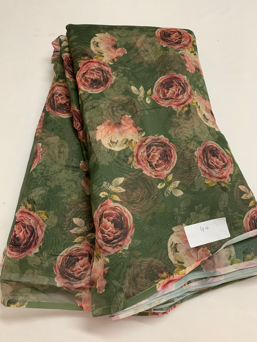 Digital floral Printed organza fabric 1.6 metres cut