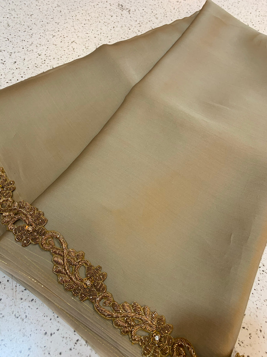Pure silk satin organza saree with zardosi border