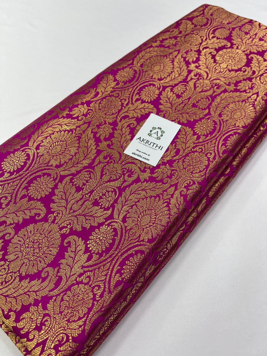 Handloom Banarasi brocade fabric magenta pink colour