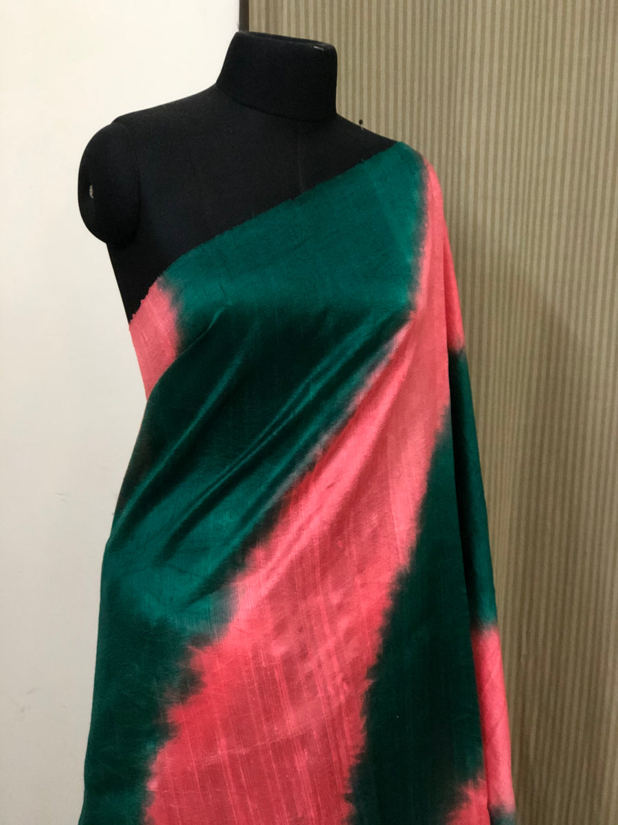 Pure raw silk saree dyed in alternate double shade