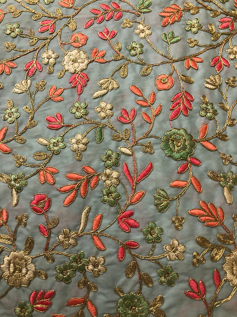 Embroidery on soft silk fabric