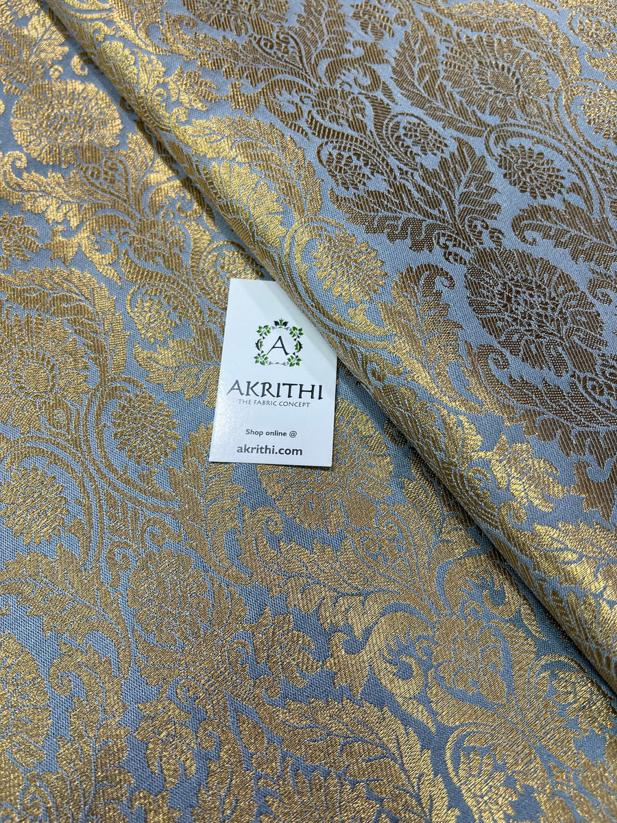 Handloom Banarasi brocade fabric grey colour