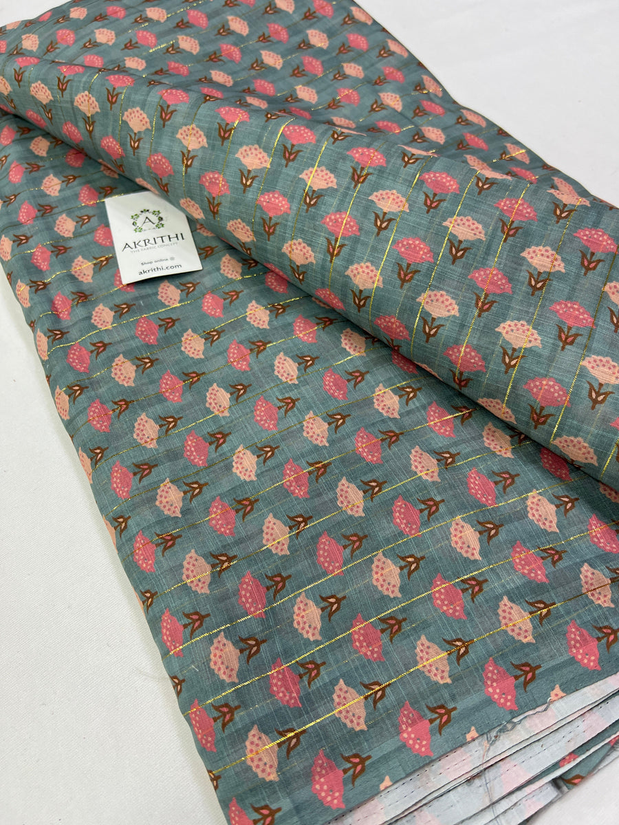 Digital printed munga cotton fabric with Zari lines