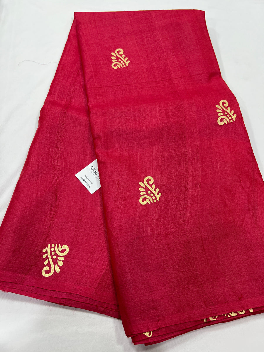 Pure Tussar  silk saree with block print