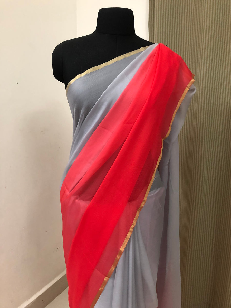 Multi shaded pure silk chiffon saree