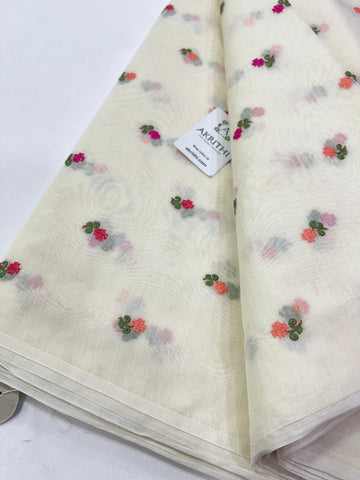 HANDLOOM MUL CHANDERI EMBROIDERED FABRIC