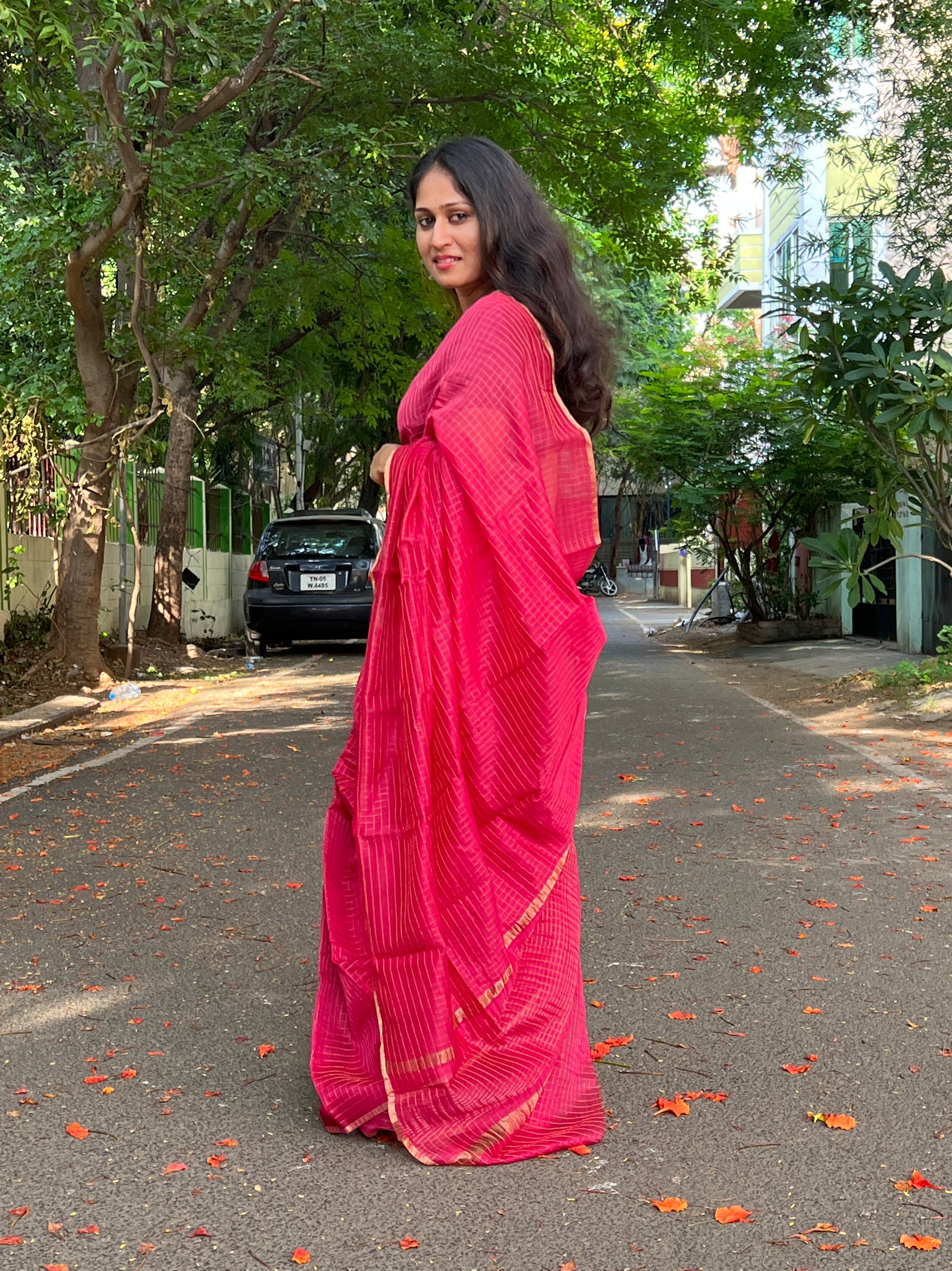 Pure chanderi checks saree