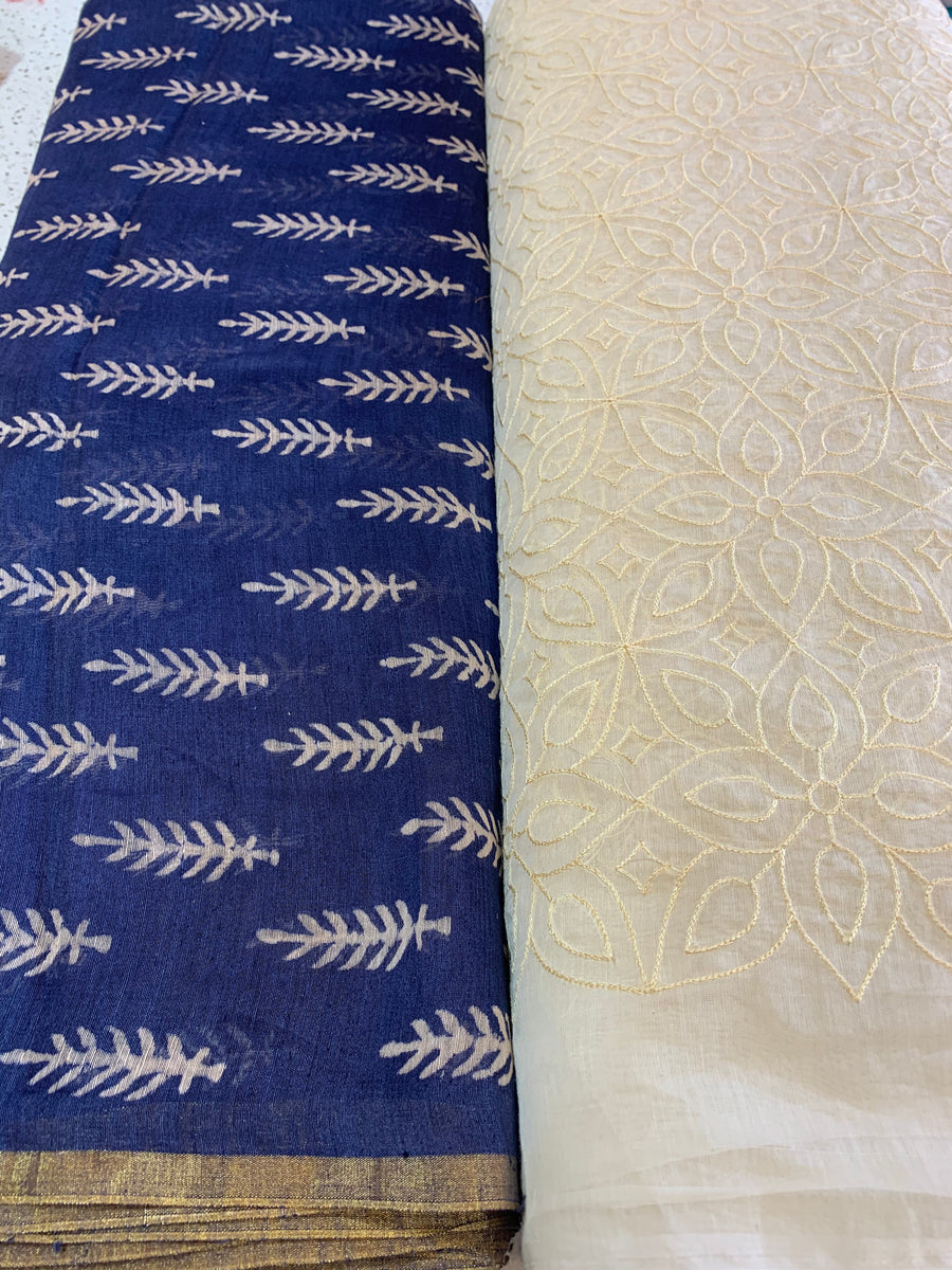 Pure linen silk saree with embroidered blouse