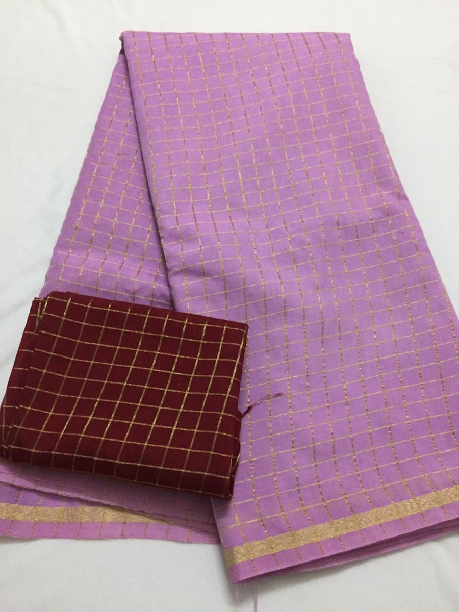 Silk zari checks saree with contrast blouse