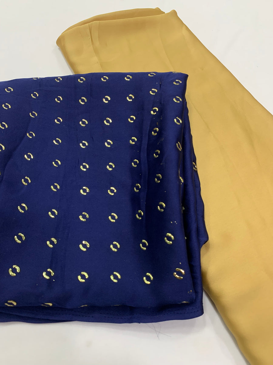 Foil printed semi soft silk kurta with satin bottom