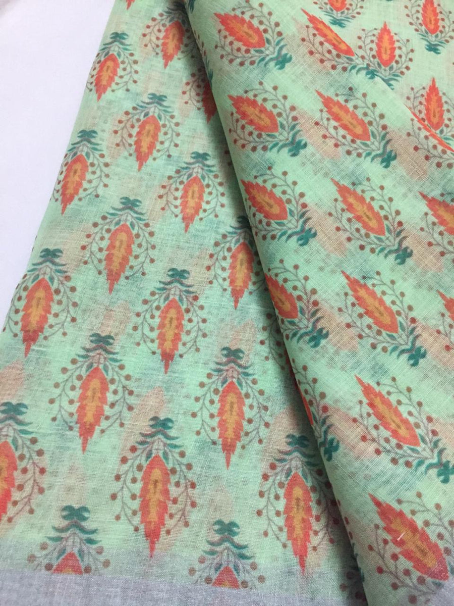 Printed Linen fabric with zari border