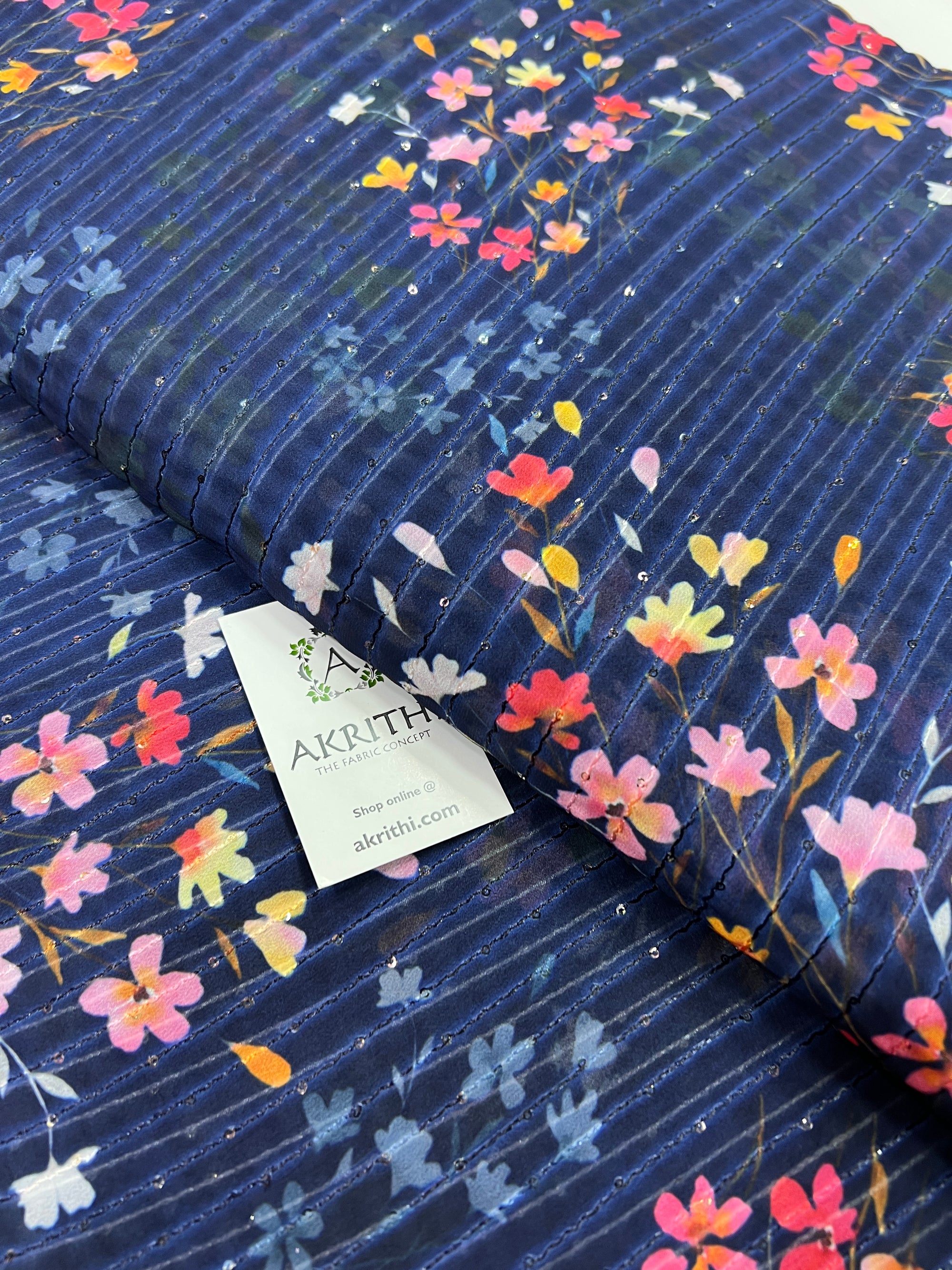 Digital printed georgette fabric with sequins work