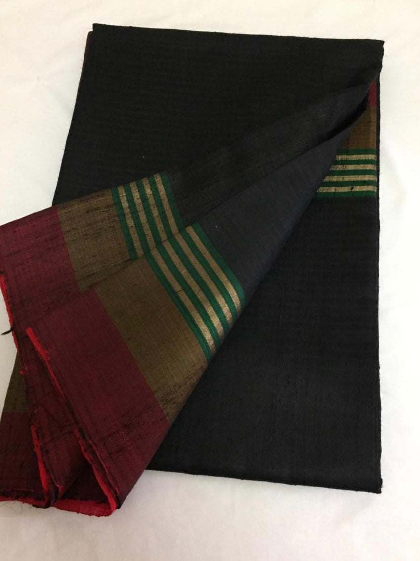 Handloom pure raw silk saree with contrast border