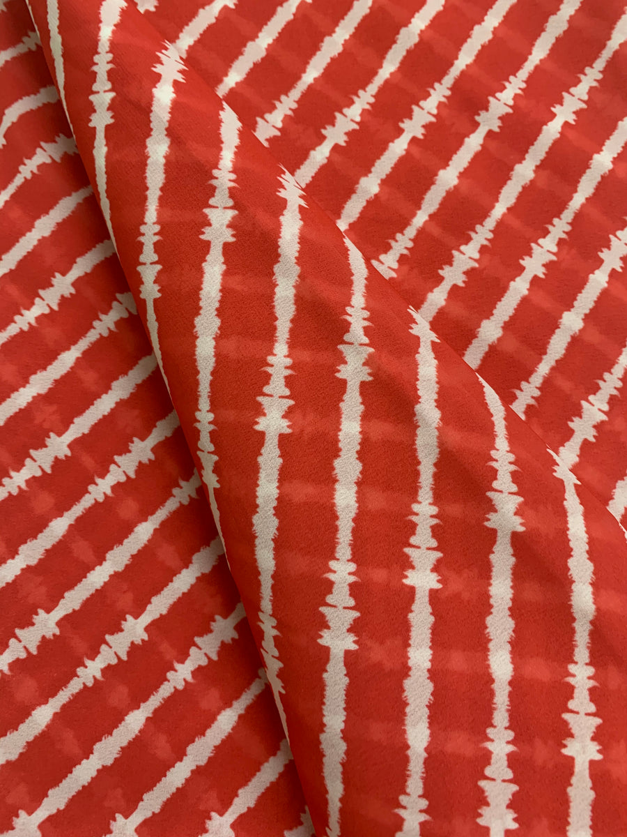Digital leheriya printed red georgette fabric