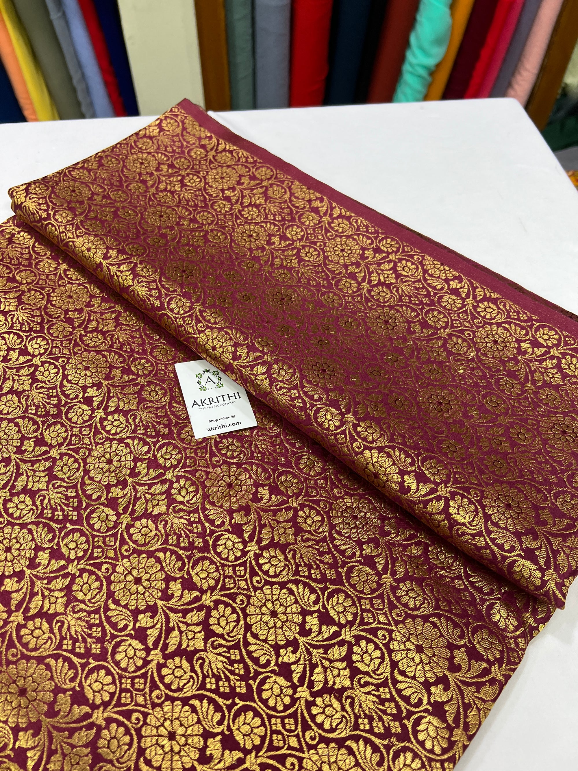 Banarasi brocade fabric wine