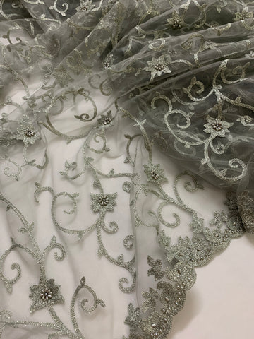 Embroidery on grey net dupatta