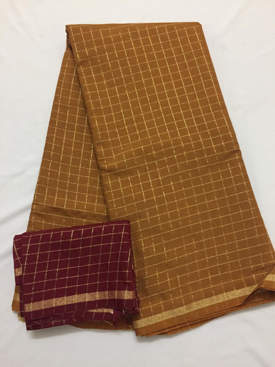 Silk zari checks saree with contrast blouse