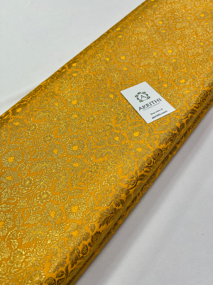 Handloom Banarasi brocade fabric yellow colour