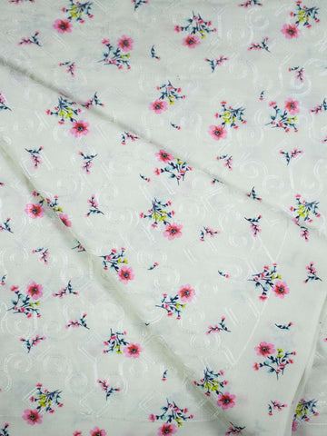 Printed embroidered rayon fabric