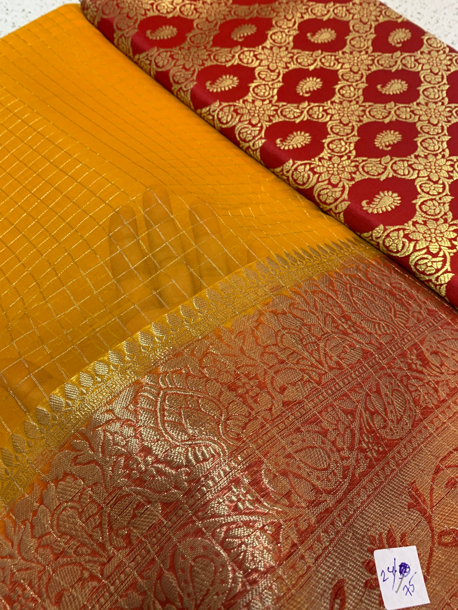 Banarasi fabric with organza checks combo