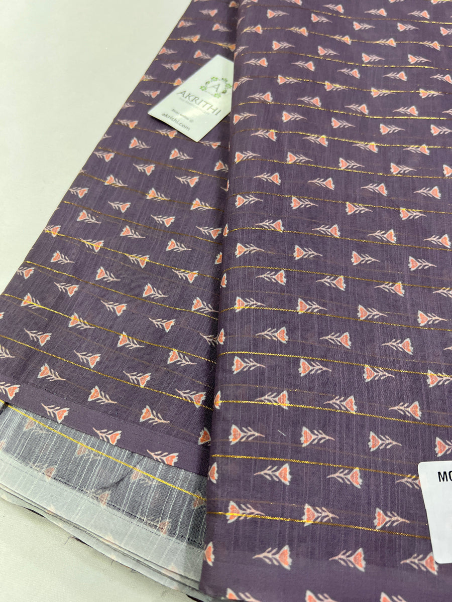 Digital printed munga cotton fabric with Zari lines