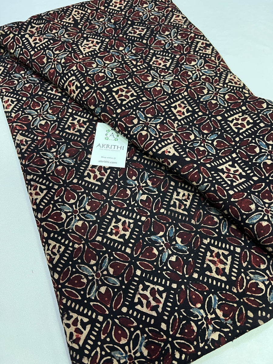 Hand block Printed ajrakh pure cotton fabric