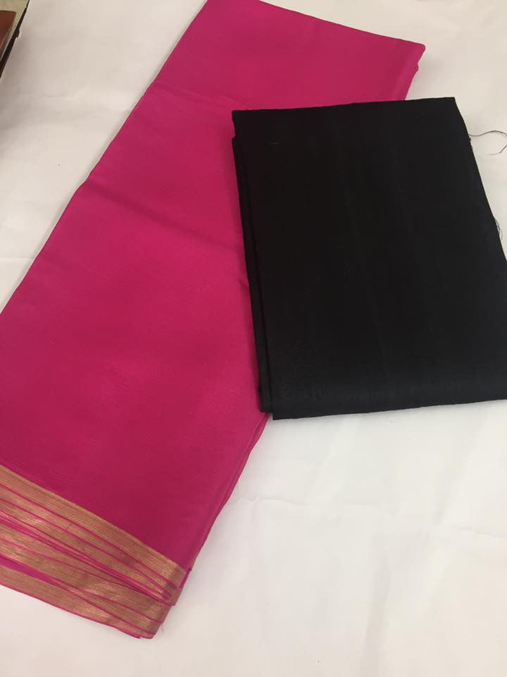 Pure raw silk top with pure silk chiffon dupatta