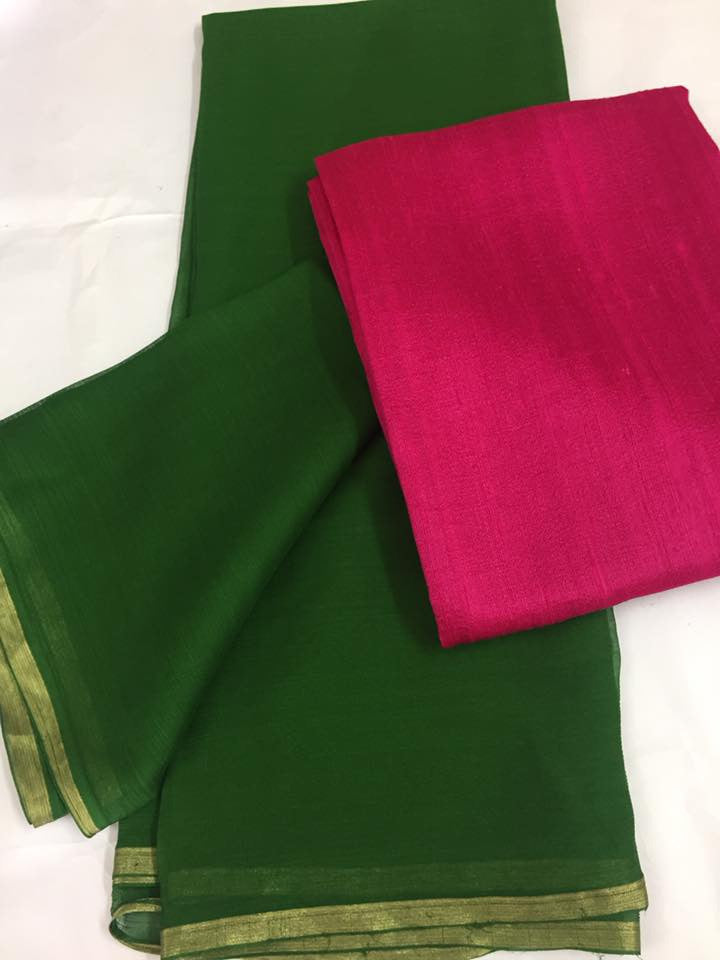 Pure raw silk top with pure silk chiffon dupatta