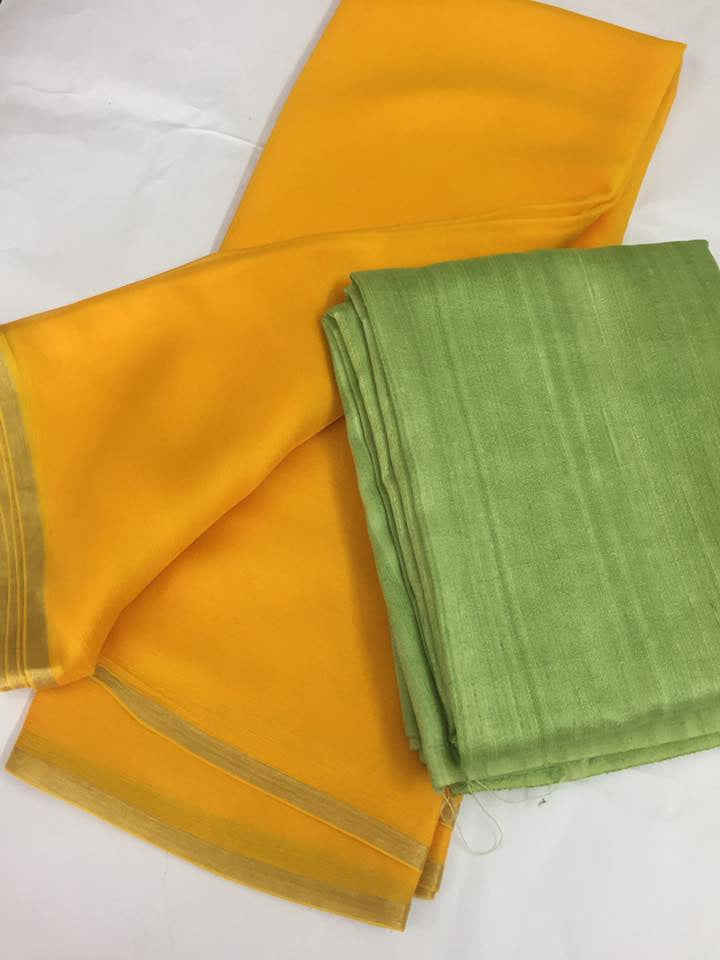 Pure raw silk top with pure silk chiffon dupatta