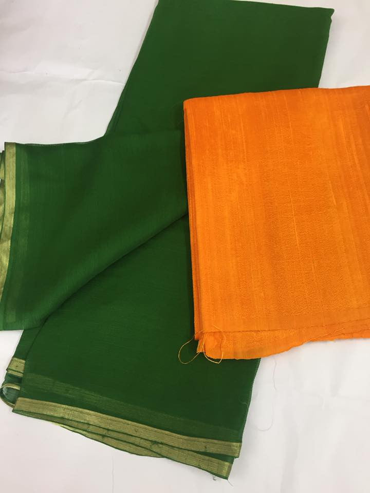 Pure raw silk top with pure silk chiffon dupatta