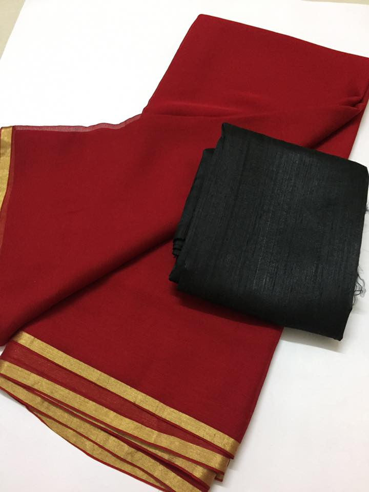 Pure raw silk top with pure silk chiffon dupatta