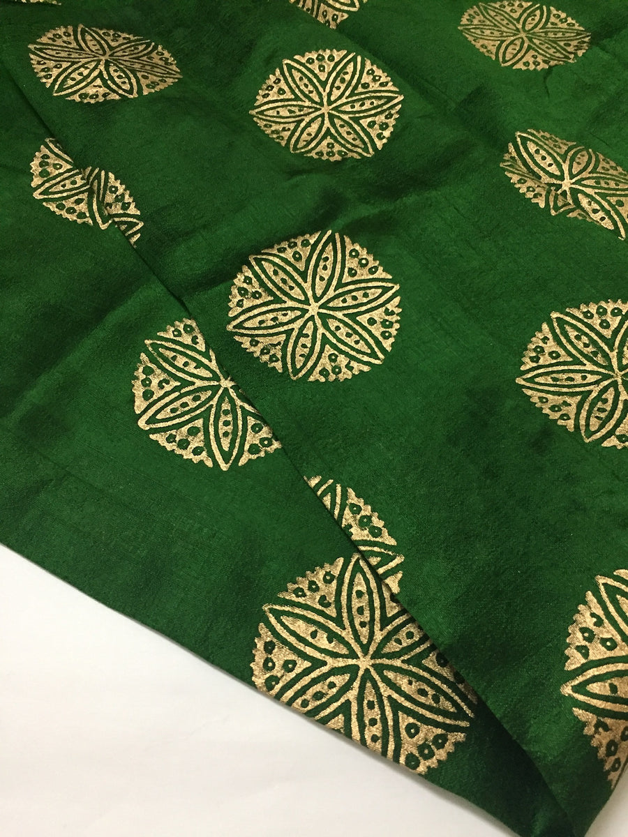 Dupion pure raw silk half and half saree with block print