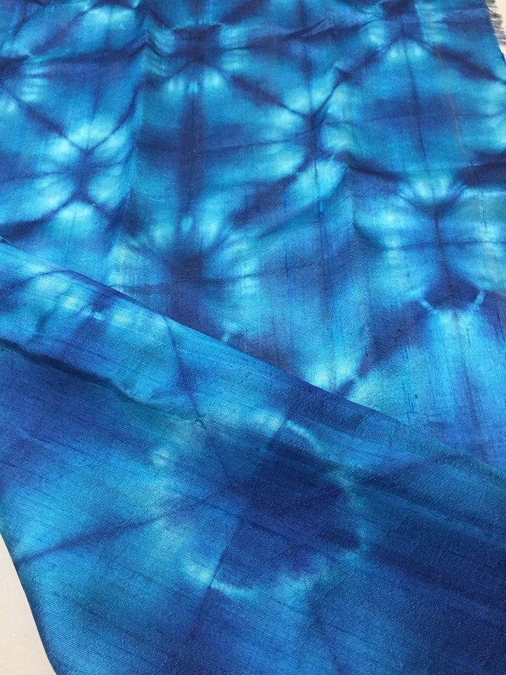 Shibori dyed Pure dupion raw silk fabric( 50 centimetres )