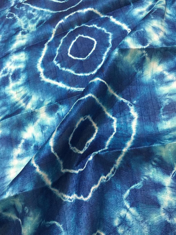 Shibori dyed Pure dupion raw silk fabric( 80 centimetres )