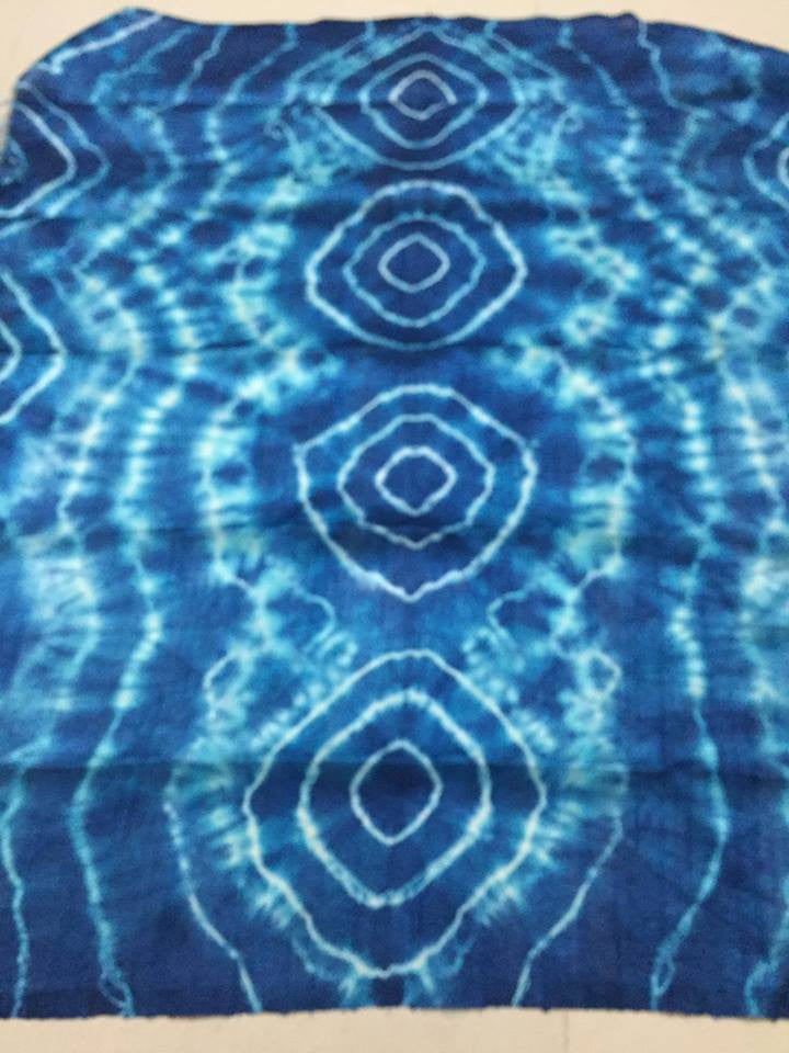 Shibori dyed Pure dupion raw silk fabric( 80 centimetres )