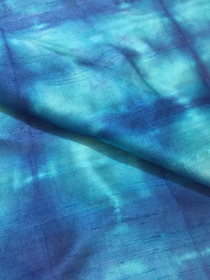 Shibori dyed Pure dupion raw silk fabric( 60 centimetres )