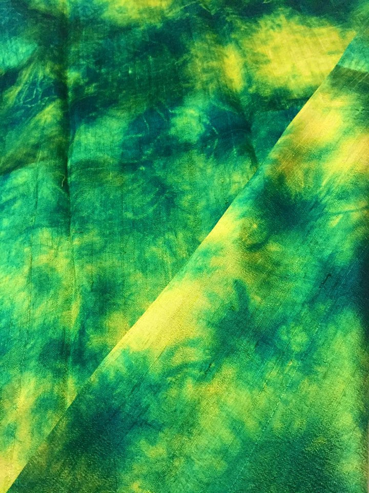 Shibori dyed Pure dupion raw silk fabric