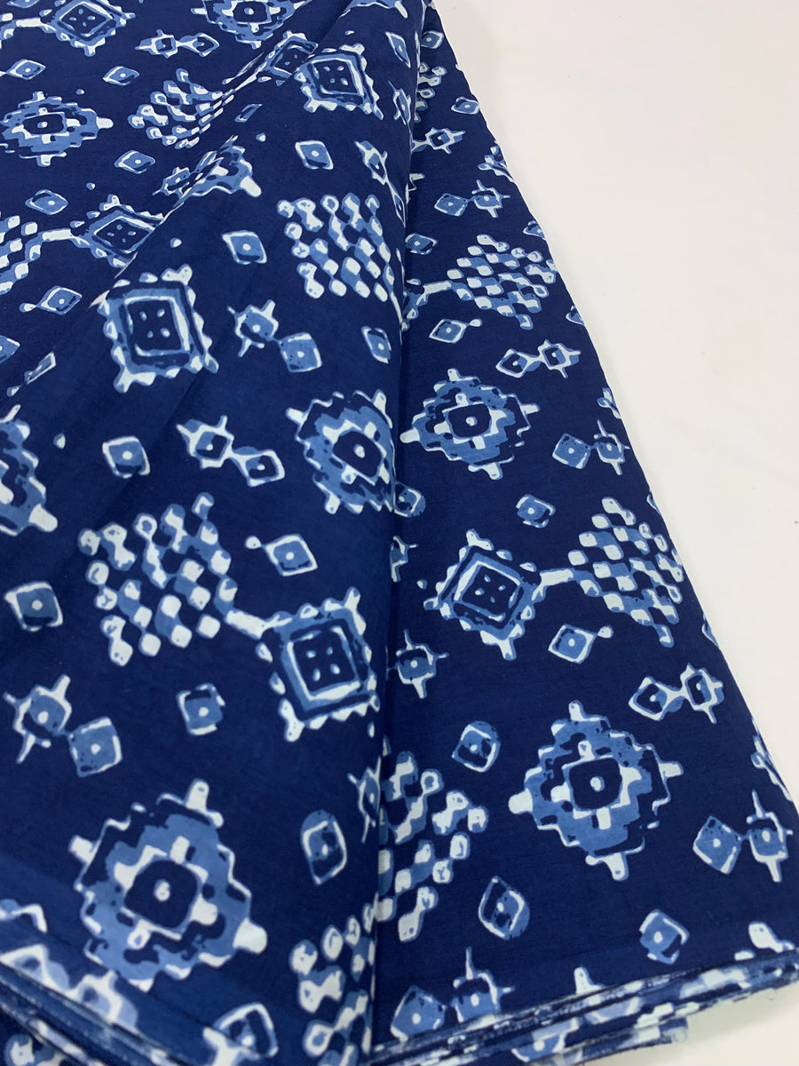 Printed indigo pure cotton fabric