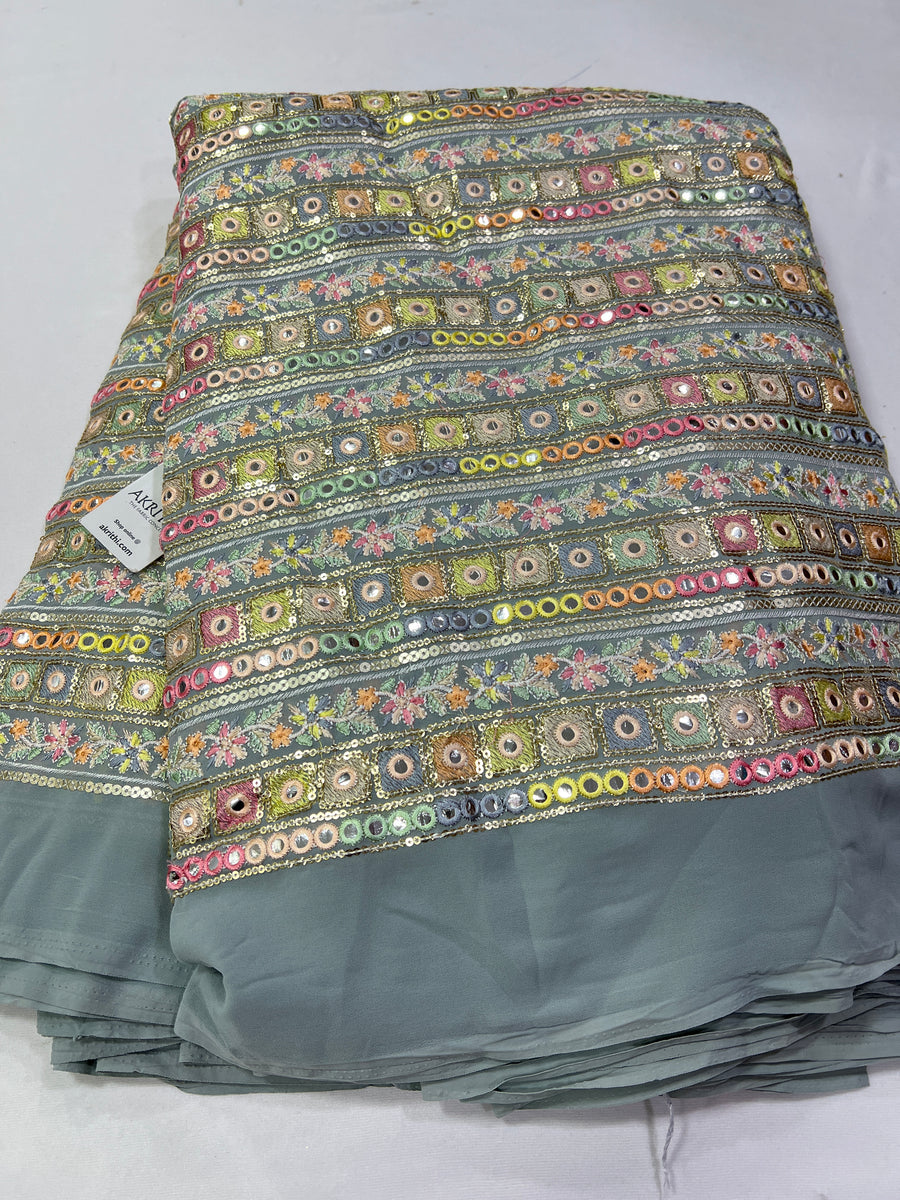 Mirror Embroidery on silver grey Georgette fabric